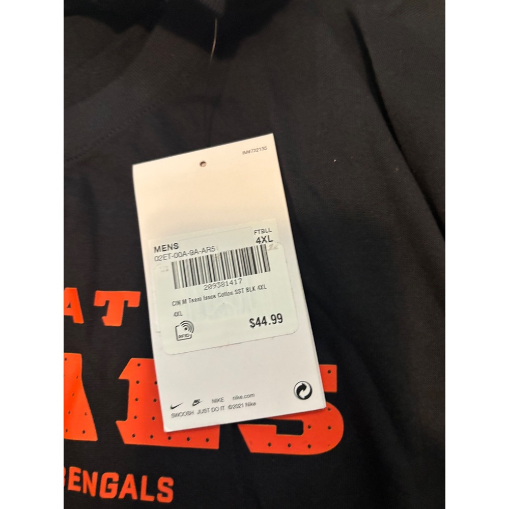 1040 Nike Cincinnati Bengals Dri-FIT Team Issue Cotton SST Black Mens 4XL NEW - Picture 5 of 6